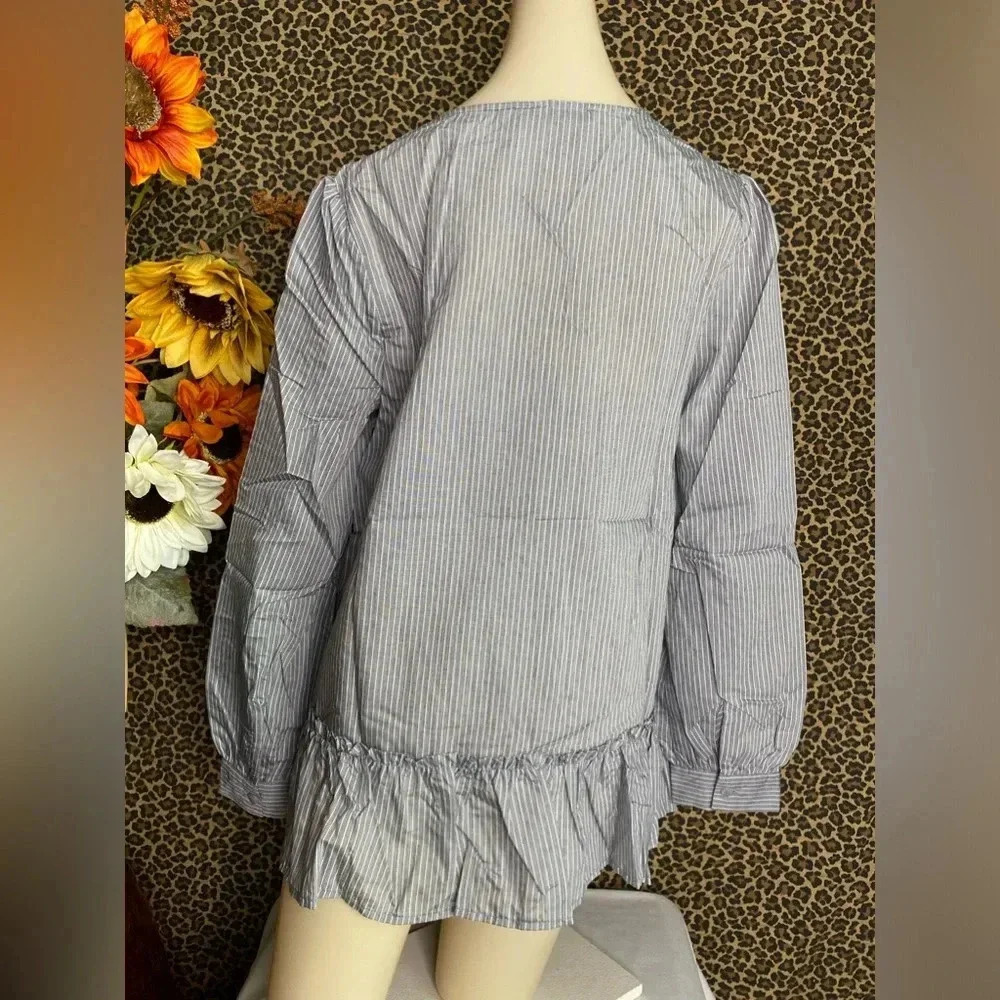 🌴3/$30🌴DOE & RAE Black Striped Button Down BabyDoll Blouse NWT - Picture 6 of 10